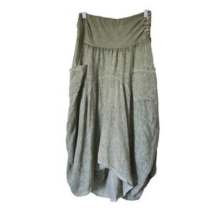 Inizio Medium Draped Midi Skirt Womens Ruched Linen Lagenlook Made in Italy Art